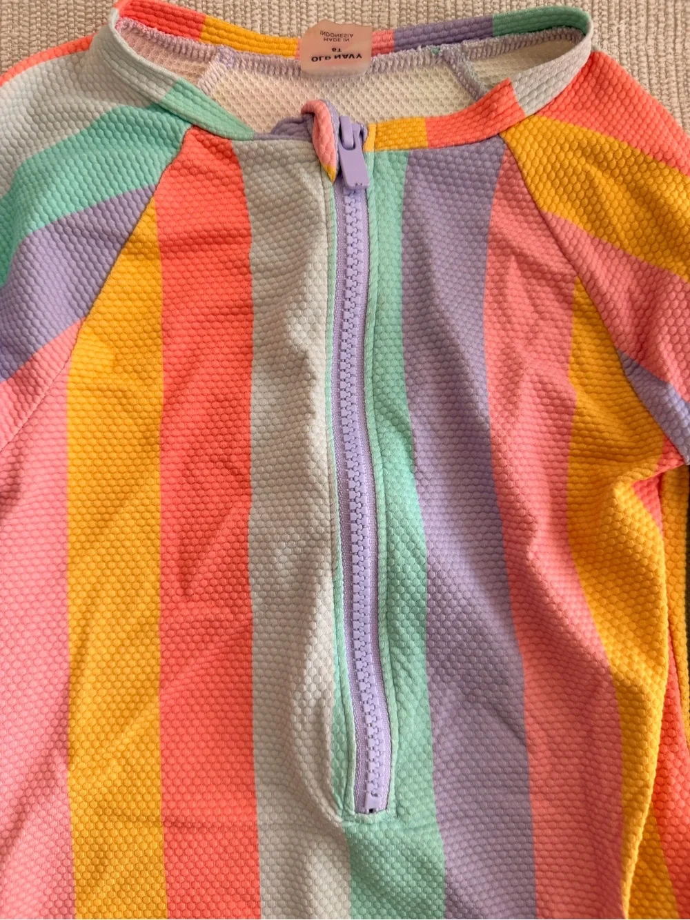 Old Navy Girls Multicolor Rainbow Stripe Long-Sleeve One-Piece Rashguard
